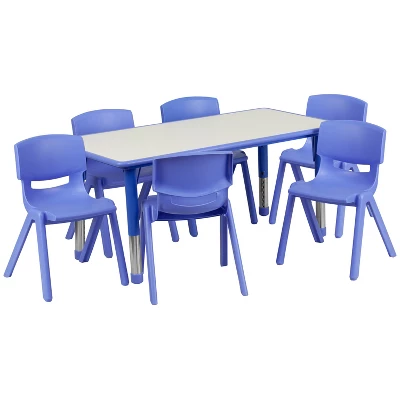 Emma And Oliver 23.625"W X 47.25"L Rectangular Plastic Height Adjustable Activity Table Set With 6 Chairs 12 Emma And Oliver 23.625"W X 47.25"L Rectangular Plastic Height Adjustable Activity Table Set With 6 Chairs - Image 12