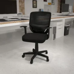 Emma And Oliver Mid-Back Black Mesh Tapered Back Swivel Task Office Chair With T-Arms