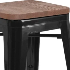 Emma And Oliver 24"H Backless Black Metal Counter Height Stool With Wood Seat -Home office GUEST 3824e03c 8cae 47cc 9b19 f9dd052fdf3e