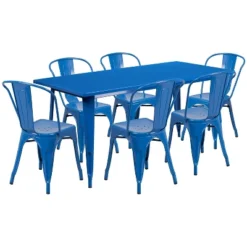 Emma And Oliver Commercial Grade Rectangular Metal Indoor-Outdoor Table Set With 6 Stack Chairs -Home office GUEST 3865610d 6118 4462 b30c 22e6872c213e