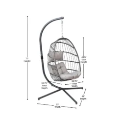 Emma And Oliver Awen Foldable Hanging Egg Chair With Woven Finish, Removable Cushions, And Included Stand For Indoor And Outdoor Use -Home office GUEST 3ae62d10 19e1 47e0 913f 05d8b68c0bf3