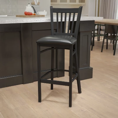 Emma And Oliver Black Vertical Back Metal Restaurant Dining Barstool 1 Emma And Oliver Black Vertical Back Metal Restaurant Dining Barstool