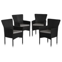 Emma And Oliver Set Of 4 Modern Wicker Patio Chairs With Removable Cushions For Indoor And Outdoor Use -Home office GUEST 3cc10d43 5f86 45d7 8254 b4e33db85b46