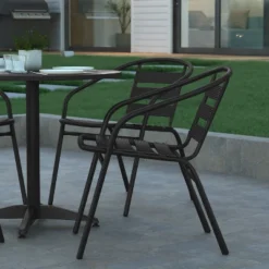 Emma And Oliver 31.5'' Round Aluminum Indoor-Outdoor Table Set With 4 Slat Back Chairs -Home office GUEST 3d1e6726 b0fd 4b9d 8d77 c4572dacde14