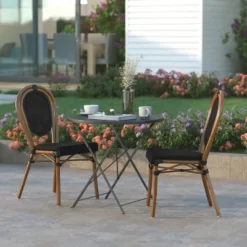 Emma & Oliver Colmar Indoor/Outdoor Stacking Thonet Bistro Style Chair With Arms, PE Rattan Seat And Finished Metal Frame -Home office GUEST 3e63b78b b3ea 4a6e afad de85ad32d47b