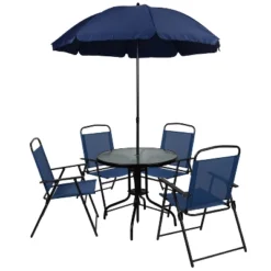 Emma And Oliver 6 Piece Patio Garden Set With Table, Umbrella And 4 Folding Chairs -Home office GUEST 3f38ae40 c61e 4ec8 885e d9f5f08a322e
