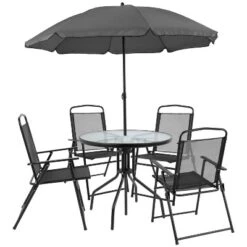 Emma And Oliver 6 Piece Patio Garden Set With Table, Umbrella And 4 Folding Chairs -Home office GUEST 408e8183 2190 487b 9007 784b0917d082