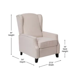 Emma And Oliver Fabric Upholstered Easy Push Back Recliner - Classic Wingback Design With Nailhead Accent Trim And Footrest -Home office GUEST 40e5f3be 1f80 4357 a5df af2f79a184bb