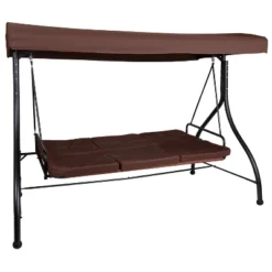 Emma And Oliver 3-Seat Outdoor Steel Converting Patio Swing And Bed Canopy Hammock In Brown -Home office GUEST 4276e766 4592 47e8 9a09 d0ccf7edd002