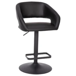 Emma And Oliver Shae Contemporary Upholstered Adjustable Height Barstool With Rounded, Cutout Mid-Back And Pedestal Base -Home office GUEST 42815456 b222 4e6f a054 afdd614caa3d