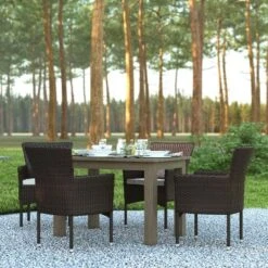 Emma And Oliver Set Of 4 Modern Wicker Patio Chairs With Removable Cushions For Indoor And Outdoor Use