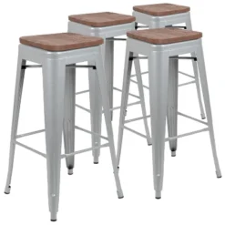 Emma And Oliver 30" High Metal Indoor Bar Stool With Wood Seat - Stackable Set Of 4 -Home office GUEST 443d5e99 c487 43b3 a992 79f723f9740d