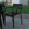Emma And Oliver Powder Coated Steel Stacking Dining Chair With Arms And 2 Slat Back For Indoor-Outdoor Use