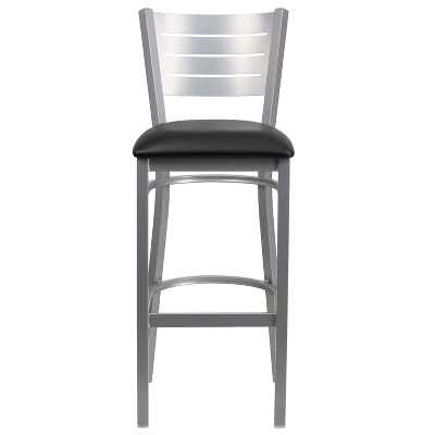 Emma And Oliver Silver Slat Back Metal Restaurant Dining Barstool 8 Emma And Oliver Silver Slat Back Metal Restaurant Dining Barstool - Image 8
