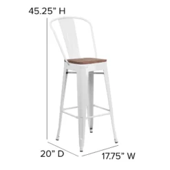 Emma And Oliver 30"H Metal Dining Barstool With Back And Square Wood Seat -Home office GUEST 459b1de1 1f70 412a 9f20 97ac444f0934