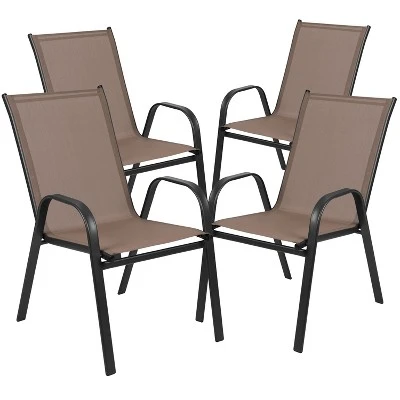 Emma And Oliver Three Piece Patio Table Set With Round Metal Frame Table With Tempered Glass Top And Two Flex Comfort Stacking Chairs 8 Emma And Oliver Three Piece Patio Table Set With Round Metal Frame Table With Tempered Glass Top And Two Flex Comfort Stacking Chairs - Image 8
