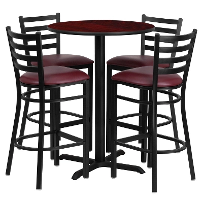 Emma And Oliver 30" Round Laminate Table Set With X-Base And 4 Ladder Back Stools 6 Emma And Oliver 30" Round Laminate Table Set With X-Base And 4 Ladder Back Stools - Image 6