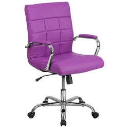 Emma And Oliver Mid-Back Vinyl Executive Swivel Office Chair With Chrome Base And Arms -Home office GUEST 48020f18 8a10 4049 be6a 3c5d8ca989c9