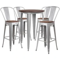 Emma And Oliver 30" Round Metal/Wood Bar Table Set - 4 Stools -Home office GUEST 4856eed9 12b8 475f a93b c1de8a484a73