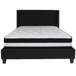 Emma And Oliver Queen Accent Extended Panel Platform Bed/Mattress-Black Fabric -Home office GUEST 486d4481 d6e0 430c 9080 4b947701b627