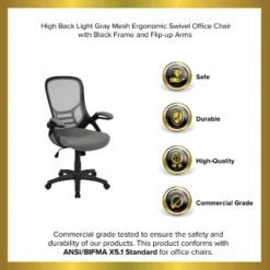 Emma And Oliver High Back Mesh Ergonomic Office Chair With Flip-up Arms -Home office GUEST 4891932d e363 4d37 a336 9dbebcbf73ed