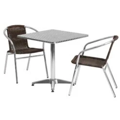 Emma And Oliver 27.5" Square Aluminum Garden Patio Table Set With 2 Rattan Chairs -Home office GUEST 4b54d9de 7507 4987 861b 7345eb6d667f