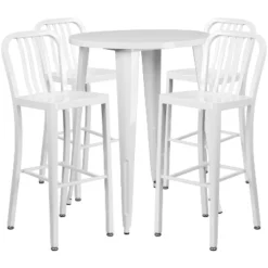 Emma And Oliver Commercial 30" Round Metal Indoor-Outdoor Bar Table Set & 4 Slat Back Stools -Home office GUEST 4c2c3ade b696 4f25 904c cfe1c28d812f
