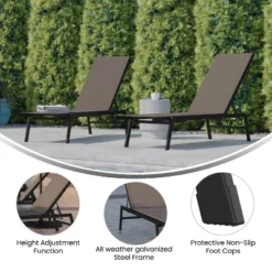Emma And Oliver Set Of 2 Textilene Adjustable 5 Position Patio Chaise Lounge And Metal Frame -Home office GUEST 4c76c445 3f56 44d2 9545 a8b4c2e0f634