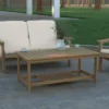 Emma And Oliver All-Weather Polyresin Two Tiered Adirondack Style Coffee Table With Slatted Top
