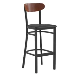Emma And Oliver Industrial Barstool With Rolled Steel Frame And Solid Wood Seat - 500 Lbs. Static Weight Capacity -Home office GUEST 4cb200cf 50f2 4876 a263 5a7b6b157b7c