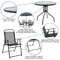 Emma And Oliver 6 Piece Patio Garden Set With Table, Umbrella And 4 Folding Chairs -Home office GUEST 4cbfc472 ad0f 4ad9 96be 7bfb28ff9299