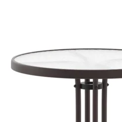 Emma And Oliver 23.75" Round Tempered Glass Metal Table With Smooth Ripple Design Top -Home office GUEST 4ce1aed4 4ef9 4279 9d38 81c3d4a54399