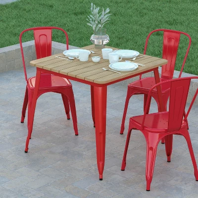 Emma And Oliver Indoor/Outdoor Dining Table, 31.5" Square All Weather Poly Resin Top With Steel Base 2 Emma And Oliver Indoor/Outdoor Dining Table, 31.5" Square All Weather Poly Resin Top With Steel Base - Image 2