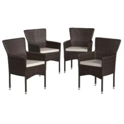Emma And Oliver Set Of 4 Modern Wicker Patio Chairs With Removable Cushions For Indoor And Outdoor Use -Home office GUEST 4e215c0c d26d 4b35 a040 e0751ebf39bc