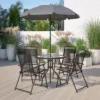 Emma And Oliver 6 Piece Patio Garden Set With Table, Umbrella And 4 Folding Chairs