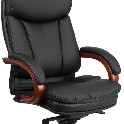 Emma And Oliver High Back Black LeatherSoft Synchro-Tilt Ergonomic Office Chair With Wood Base 4 Emma And Oliver High Back Black LeatherSoft Synchro-Tilt Ergonomic Office Chair With Wood Base - Image 4