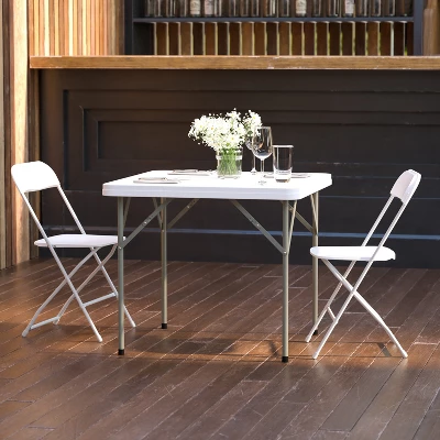 Emma And Oliver 2.85-Foot Square Granite White Plastic Folding Table - Event Folding Table 1 Emma And Oliver 2.85-Foot Square Granite White Plastic Folding Table - Event Folding Table