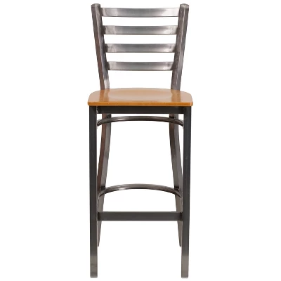 Emma And Oliver 2 Pack Clear Coated Ladder Back Metal Restaurant Barstool 4 Emma And Oliver 2 Pack Clear Coated Ladder Back Metal Restaurant Barstool - Image 4