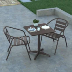 Emma And Oliver 23.5'' Square Aluminum Indoor-Outdoor Table Set With 2 Slat Back Chairs -Home office GUEST 5012442a fb2b 4eeb a854 fe5bb4688ae3