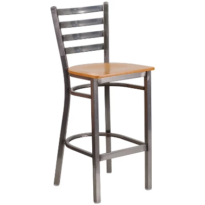 Emma And Oliver 2 Pack Clear Coated Ladder Back Metal Restaurant Barstool 5 Emma And Oliver 2 Pack Clear Coated Ladder Back Metal Restaurant Barstool - Image 5