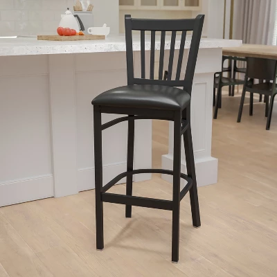 Emma And Oliver Black Vertical Back Metal Restaurant Dining Barstool 3 Emma And Oliver Black Vertical Back Metal Restaurant Dining Barstool - Image 3
