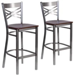 Emma And Oliver 2 Pack Clear Coated "X" Back Metal Restaurant Barstool -Home office GUEST 50d37dfe 3074 4856 a0d3 8e47c2c93db9
