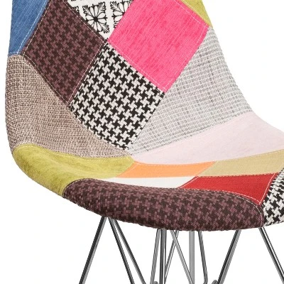Emma And Oliver Milan Patchwork Fabric Chair With Chrome Base 1 Emma And Oliver Milan Patchwork Fabric Chair With Chrome Base