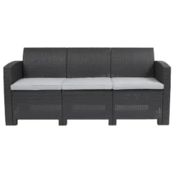 Emma And Oliver Faux Rattan Sofa With All-Weather Cushions -Home office GUEST 51249c47 1b3b 4e8b b099 3ab5e78e2261