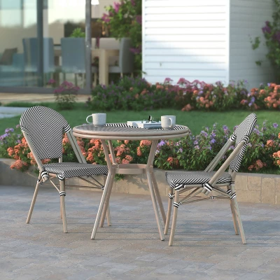 Emma & Oliver Massalia Indoor/Outdoor Bistro Style 31.5 In. Table With Textilene, Glass Top, And Bamboo Finished Metal Frame 2 Emma & Oliver Massalia Indoor/Outdoor Bistro Style 31.5 In. Table With Textilene, Glass Top, And Bamboo Finished Metal Frame - Image 2