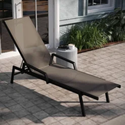 Emma And Oliver Textilene Adjustable 5 Position Patio Chaise Lounge With Armrests And Metal Frame -Home office GUEST 529b6486 be13 411a 8acb 3aa90e58c525