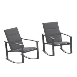 Emma And Oliver Set Of 2 Outdoor Rocking Chairs With Flex Comfort Material And Metal Frame -Home office GUEST 55452cef af69 47d1 be78 503365398672