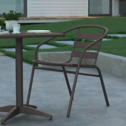 Emma And Oliver 23.5'' Square Aluminum Indoor-Outdoor Table Set With 2 Slat Back Chairs -Home office GUEST 556eeee5 f1be 4934 8990 a716c43a7437