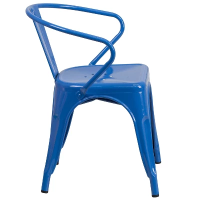 Emma And Oliver Commercial Grade 4 Pack Metal Indoor-Outdoor Chair With Arms 8 Emma And Oliver Commercial Grade 4 Pack Metal Indoor-Outdoor Chair With Arms - Image 8