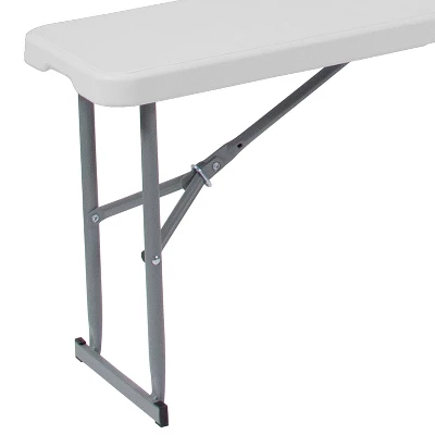 Emma And Oliver 10.25"Wx71"L Portable Bi-Fold Granite White Plastic Bench 4 Emma And Oliver 10.25"Wx71"L Portable Bi-Fold Granite White Plastic Bench - Image 4
